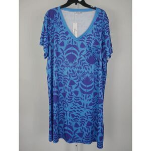 Blue & Purple Women's Plus Size Short Sleeve V-neck T-Shirt Dress 4XL